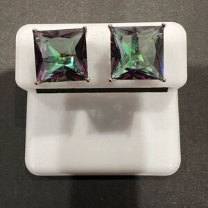 Elegant Mystic Topaz Stud Earrings Set in Sterling Silver .925